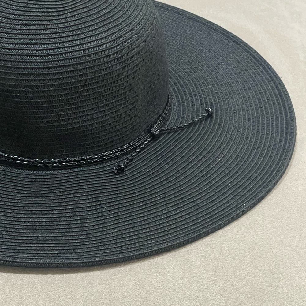 Nine West Floppy Sun Hat With Tie Band Black Beach Summer Vacation OS - Picture 9 of 11